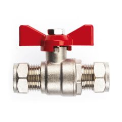 Ball Valve - 15mm Compression Red Butterfly Handle