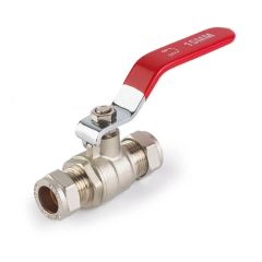 Ball Valve - 15mm Compression Red Lever Handle