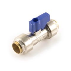 Straight Isolating Valve Push-fit - 15mm Blue Handle