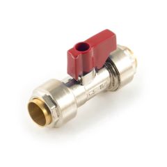 Straight Isolating Valve Push-fit - 15mm Red Handle