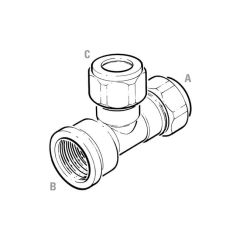 BSP F End Compression Tee - 22mm x 1/2" x 22mm