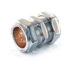 Chrome Plated Compression Straight Coupler - 22mm