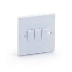 Plate Switch - 6A, 3 Gang, 2 Way, White