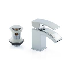 Alice Short Monobloc Basin Mixer Tap & Clicker Waste