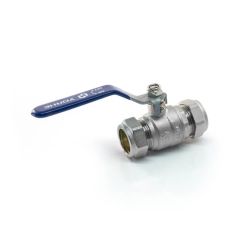 Ball Valve - 15mm Compression - Blue Lever Handle