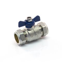 Ball Valve - 22mm Compression - Blue Butterfly Handle