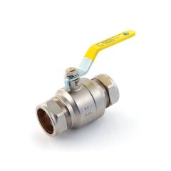 Gas Ball Valve - 35mm Compression Yellow Lever Handle