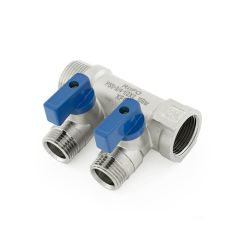 RIIFO Plumbing Manifold 3/4" x 1/2" Valved Outlets - 2 Port