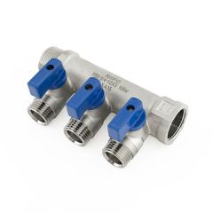 RIIFO Plumbing Manifold 3/4" x 1/2" Valved Outlets - 3 Port