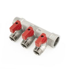 RIIFO Plumbing Manifold 3/4" x 1/2" Valved Outlets - 3 Port
