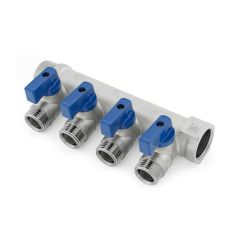 RIIFO Plumbing Manifold 3/4" x 1/2" Valved Outlets - 4 Port