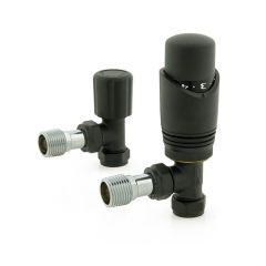 Angled Thermostatic and Lockshield Valve Set - 10/15mm, Black