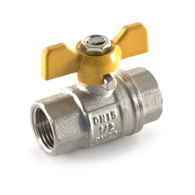 Gas Ball Valve - 1/2" BSP PF Yellow Butterfly Handle