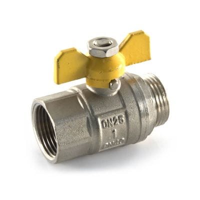 Gas Ball Valve - 1" F x M Yellow Butterfly Handle