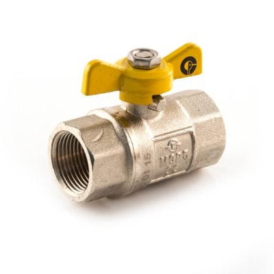 Gas Ball Valve - 1" BSP TF Yellow Butterfly Handle