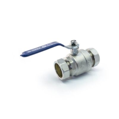 Ball Valve - 35mm Compression - Blue Lever Handle