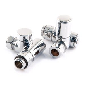 Corner towel radiator valve angled top